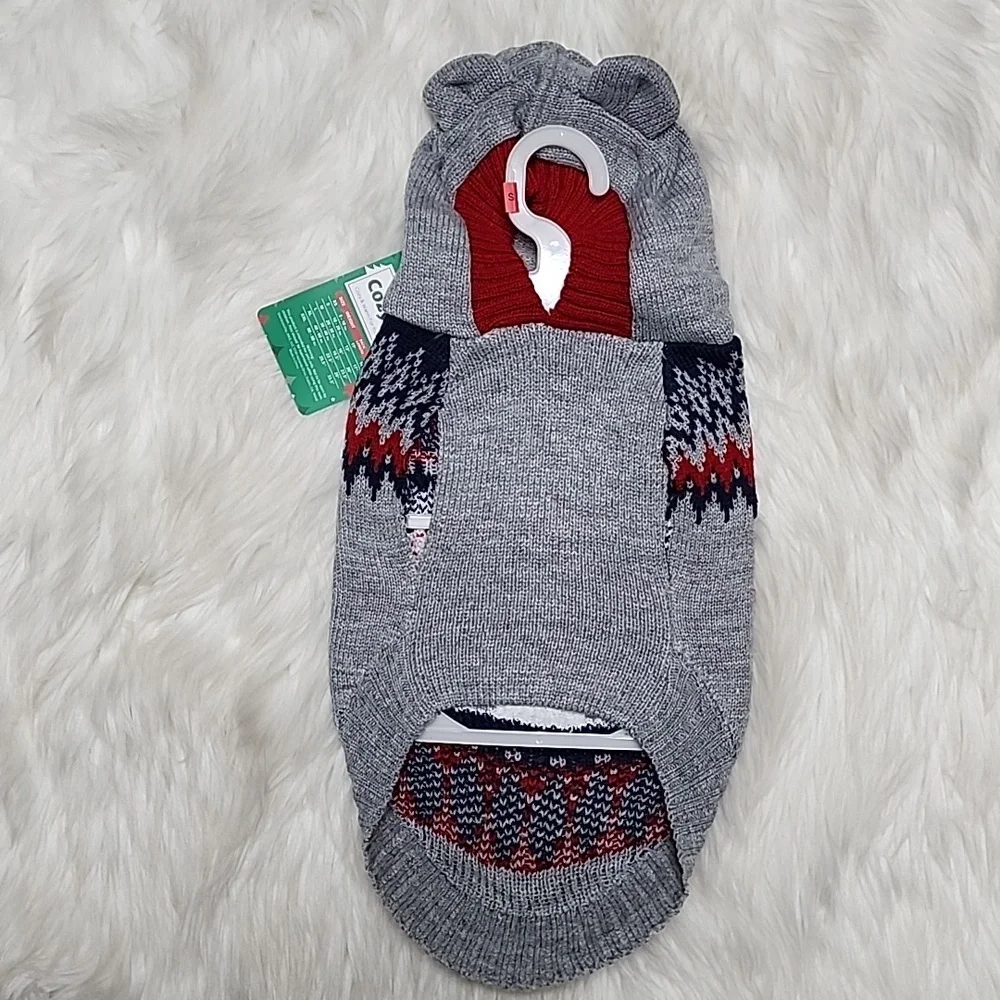 Hooded with Ears Gray & White Pet Dog Sweater with Polar Bear Design Small NWT